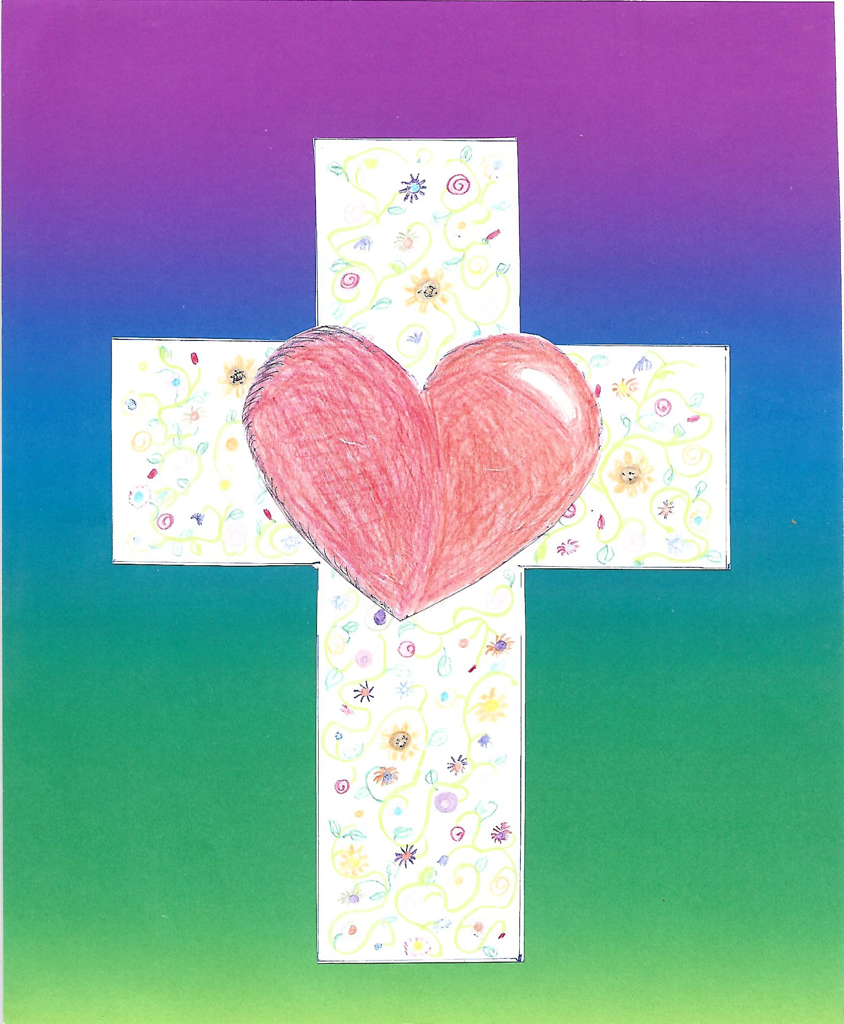 Buntes Kreuz mit Herz 2